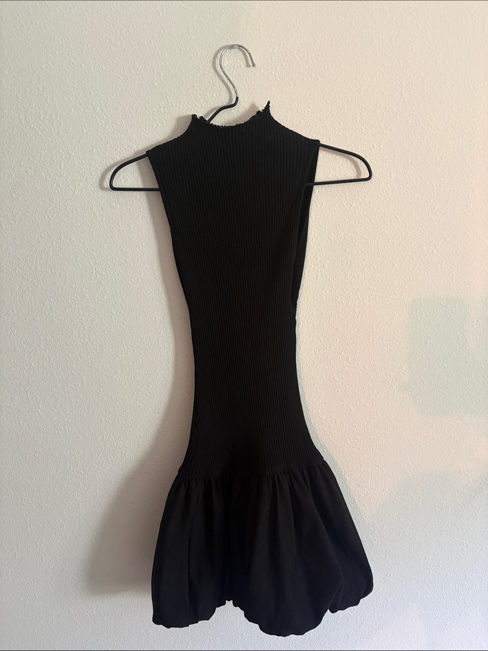 Zara Black Ribbed Mock-Neck open back bubble dress